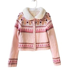 Girl's Cynthia Rowley Pink Knit Faux Fur Collar Gingerbread Sweater Size Med 7/8